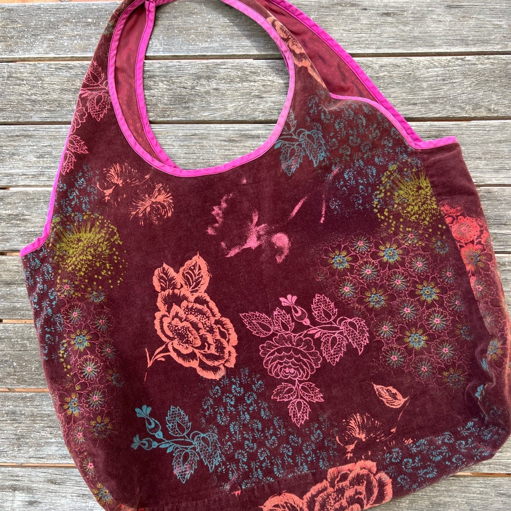 Handmade Velvet Floral Tote Bag
